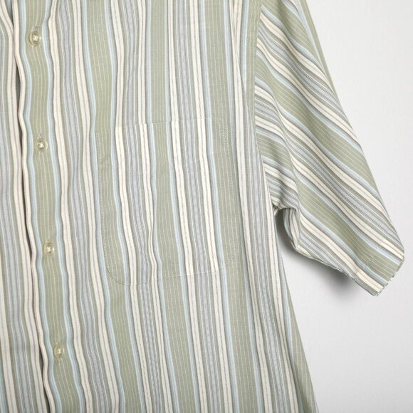 Van Heusen Stripe Short Sleeve Shirt Button Down Lightweight Casual Green - Picture 7 of 9